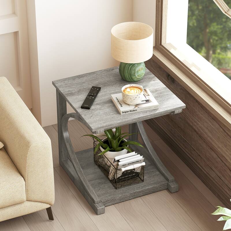 Gymax 24'' Side End Table w/ Storage Shelf & Rubber Wood Frame for