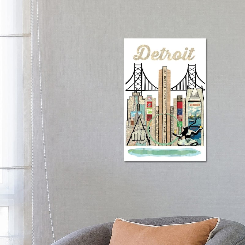 iCanvas "Detroit Skyline" by Paper Cutz Canvas Print - 26x18x1.5
