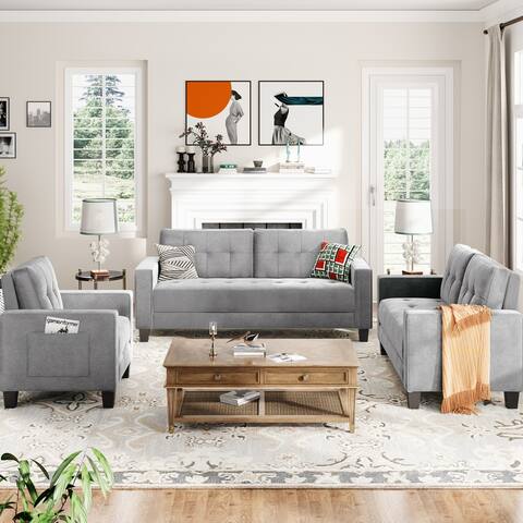Light-Grey Velvet Upholstered Couch Furniture (1+2+3 seat) - 65.75 * 18.90 * 24.41