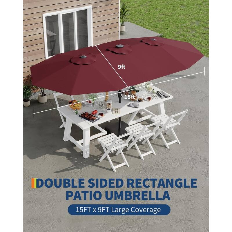 Coromose 15ft Large Patio Umbrella with Base, UV Protection, for Sun Safety - Wine