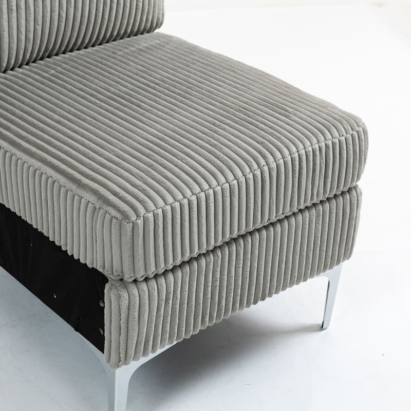 Modern Armless Accent Chair, Corduroy Upholstered Lounge Chair with Metal Legs, Small Single Sofa Chair for Living Room