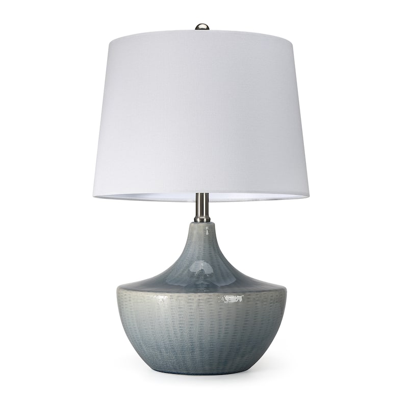 Ebern 3-Way Blue Ceramic Table Lamp with White Shade - 21 in. H