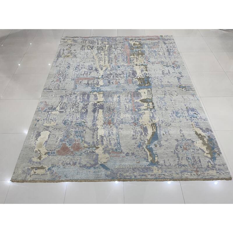 Hand-knotted Wool GREY MULTY Transitional Abstract Traditional