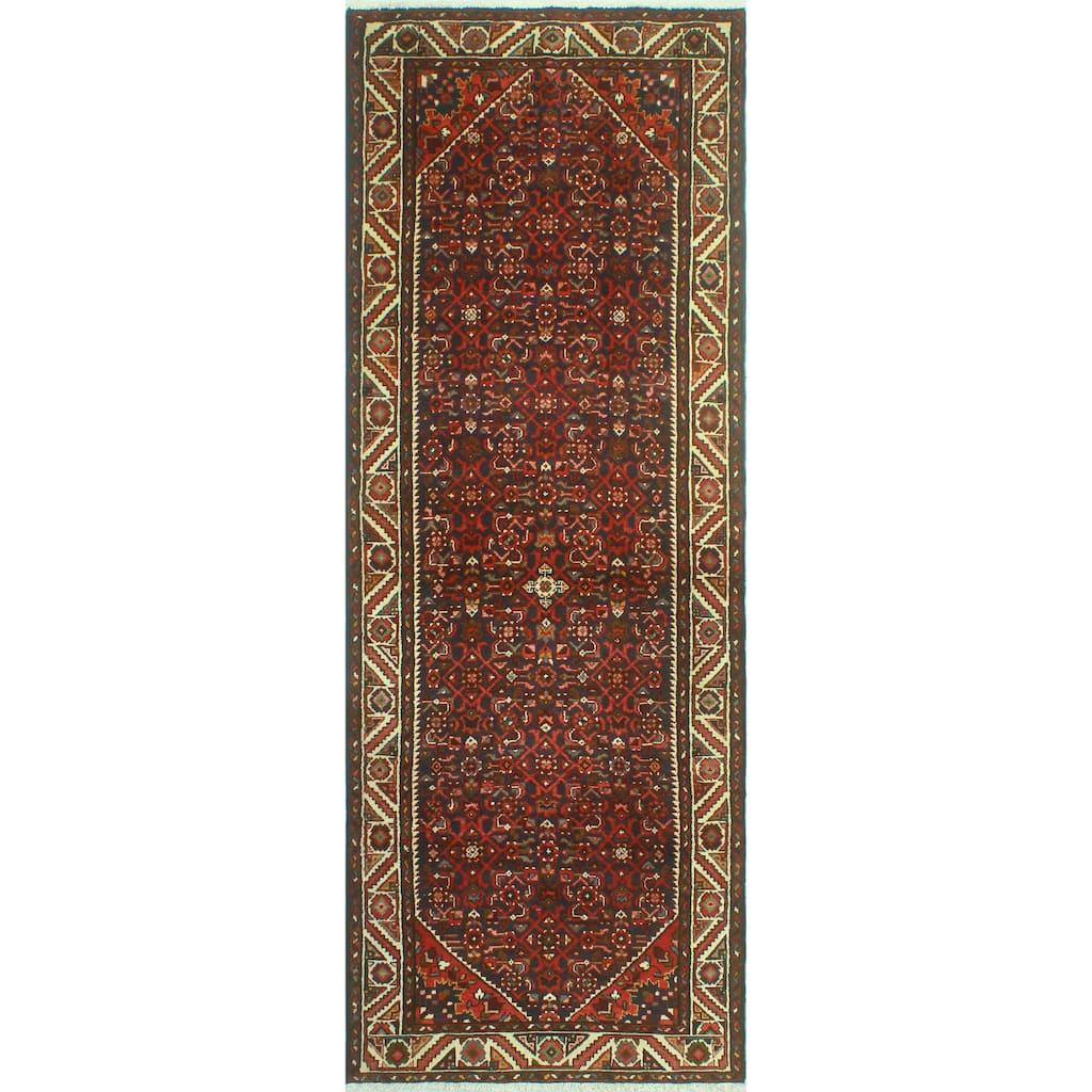 Fine Vintage Distressed Adnan Navy/Red Runner - 3'6" x 10'1"