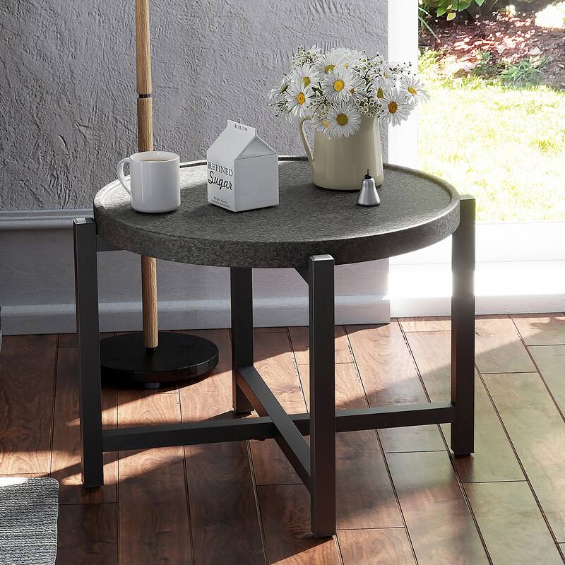 COSIEST Outdoor Round Lightweight Concrete Coffee Table Side Table