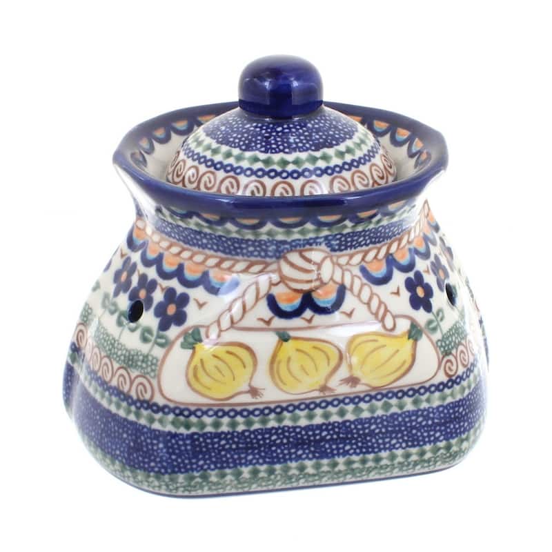 Blue Rose Polish Pottery 98 Vena Small Garlic Keeper - Aztec Flower
