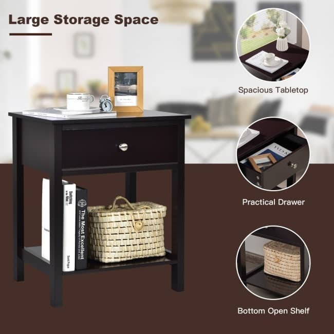 Wooden Storage Shelf for Bedroom and Living Room with Drawer - 19" x 16" x 23" (L x W x H)