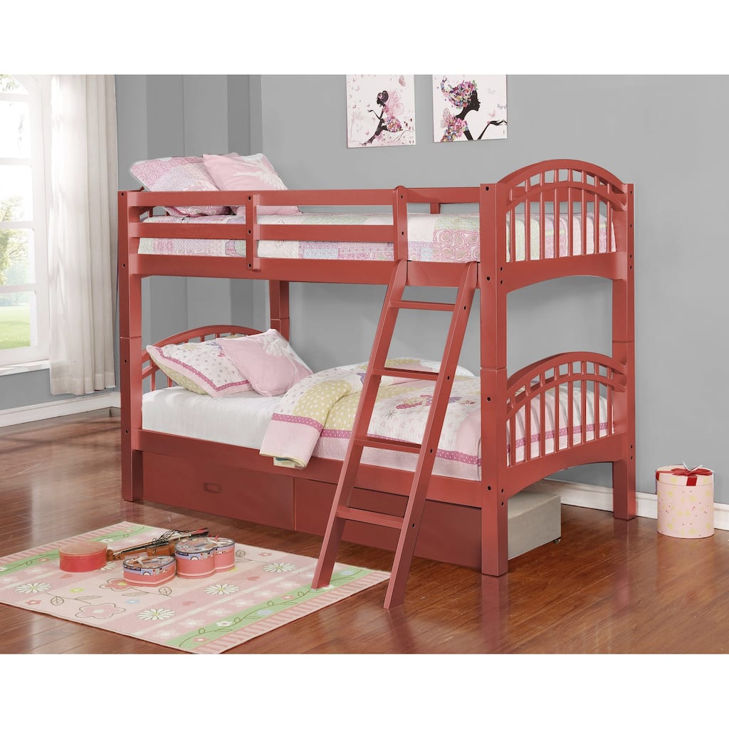 Twin/Twin Wood Bunk Bed with Arched Design (Optional Storage Drawers)