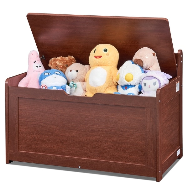 slide 2 of 21, Wooden Toy Chest for Kids, Toddler Toy Storage Box with Flip-Top Lid and Safety Hinge, for Playroom, Bedroom Cherry, 32.68 x 17.91 x 24.02"