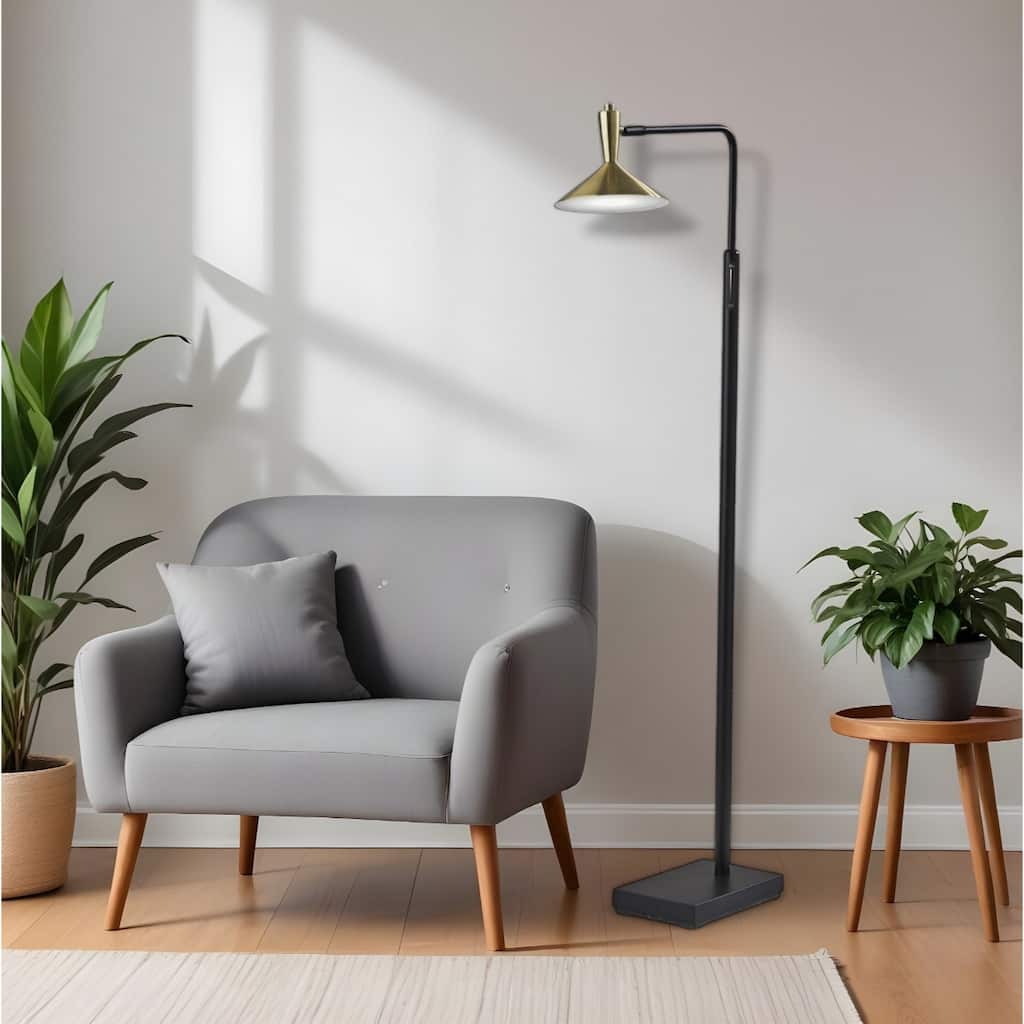 54-Inch Black and Gold LED Task Floor Lamp with Metal Empire Shade - 18.50" x 7" x 54"
