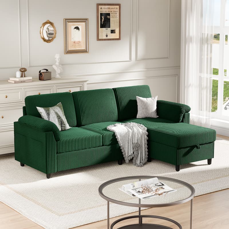 Corduroy Sectional Sofa Couch with Storage