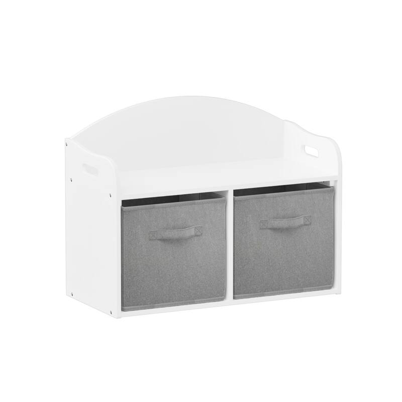 Anmytek White Storage Bench with Fabric Bins Kids Toy Organizer Entryway Seating