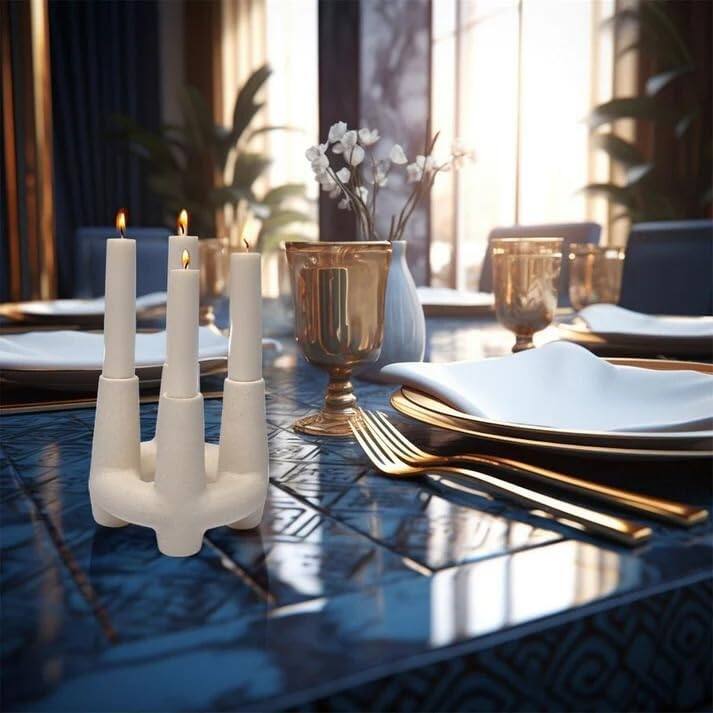 White Four Pillar Ceramic Candle Holder Minimalist Home Decor