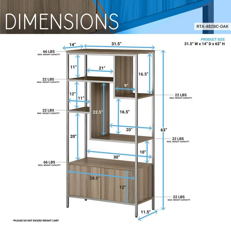 Storage Rack Shelf with Door Cabinet - 63" - Brown and Silver