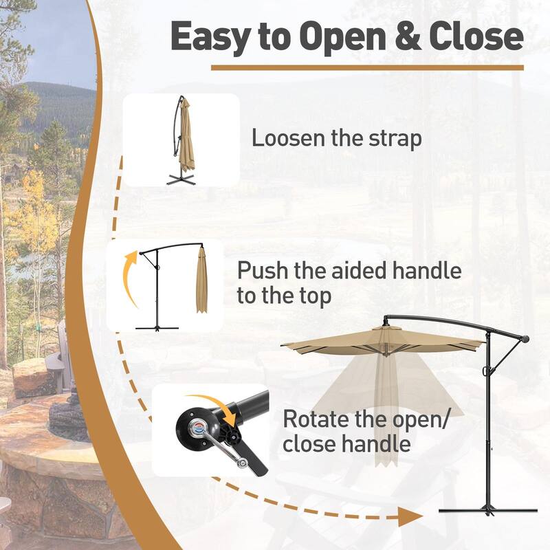COSIEST 9 x 11.5 ft Cantilever Hanging Outdoor Umbrella w/360-degree Rotation
