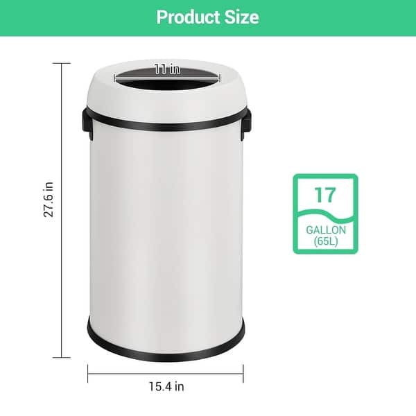 dimension image slide 5 of 6, 17 Gallon/65 Liter Stainless Steel Trash Can, Round Trash Can