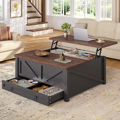 Lift Top Storage Square Coffee Table Drawers Adjustables Shelves