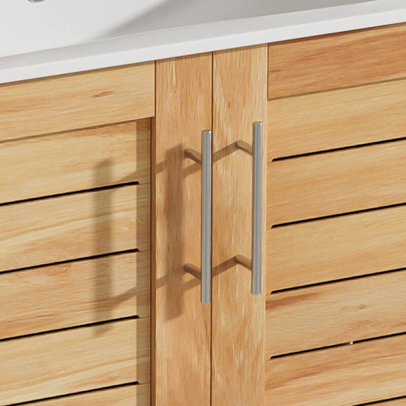 Roomfitters 30" Antique Bathroom Vanity with Ceramic Sink, Mid-Century Cabinet with Soft-Close Doors, Antique Natural