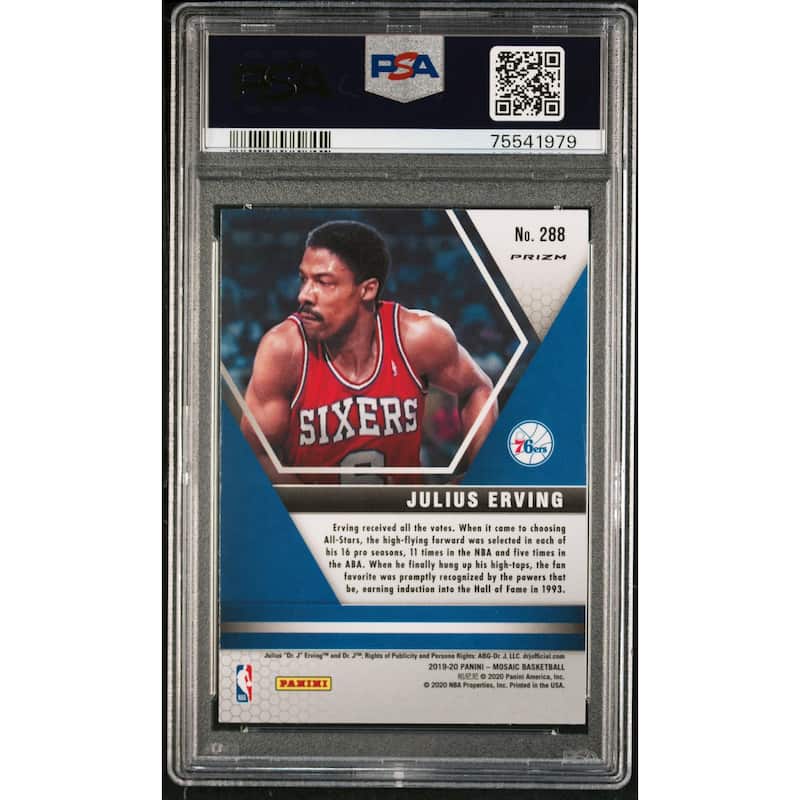 Julius Erving 2019 Panini Mosaic Red Wave Basketball Card #288 Graded PSA 10 - 8'6" x 11'6"