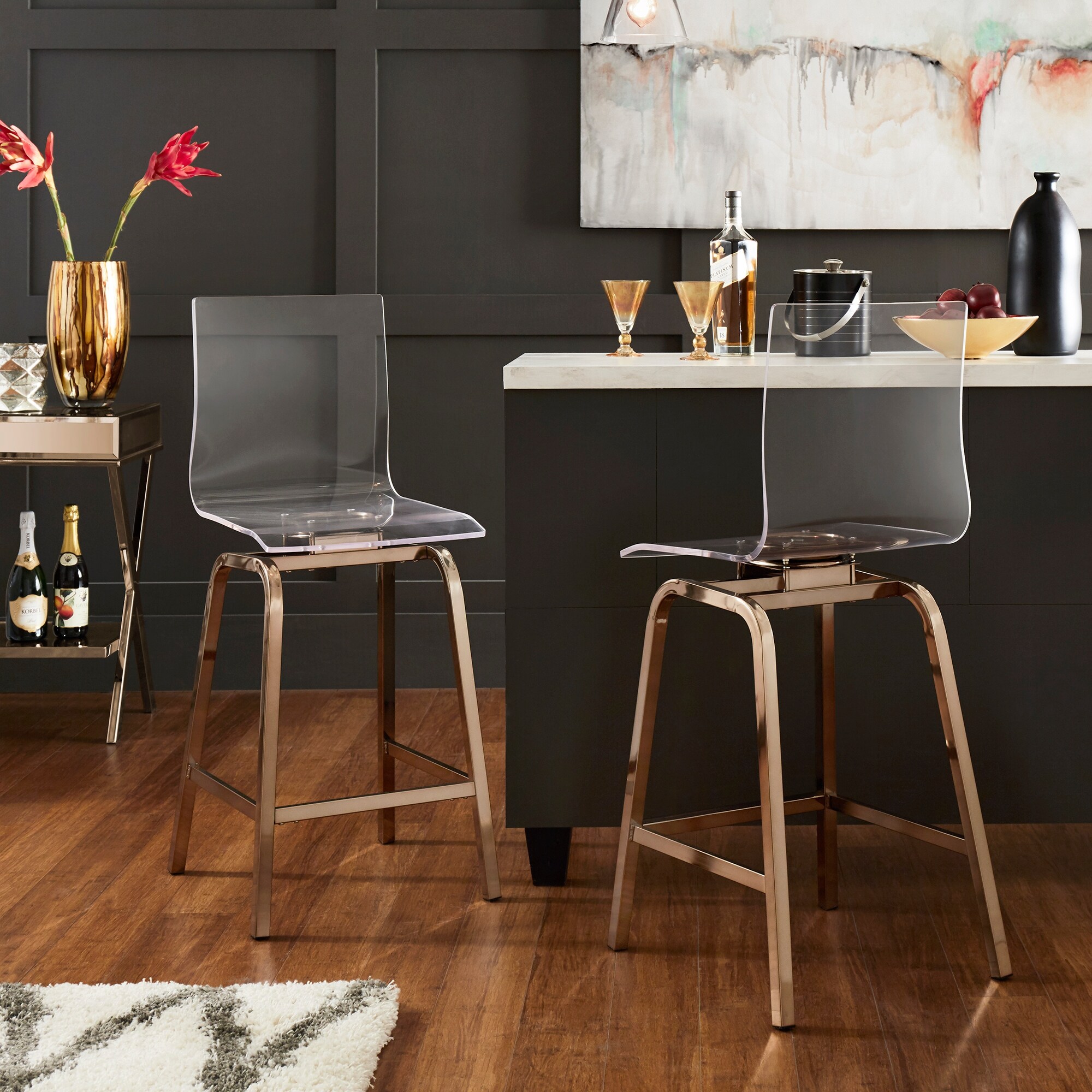 Maravilla Acrylic Swivel High Back Stools (Set 2)