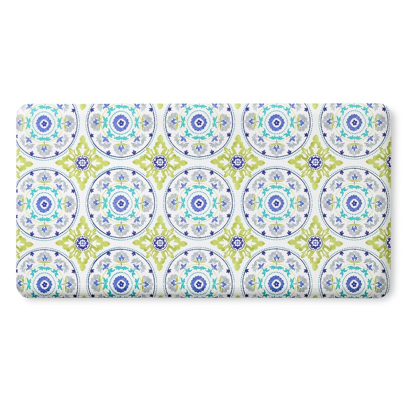 FIESTA Postiano Tiles Geo Textured Anti Fatigue Comfort Kitchen Mat, Non-Slip Floor Mat, Padded Standing Desk Mat - 20"x39" - Blue/Green/White