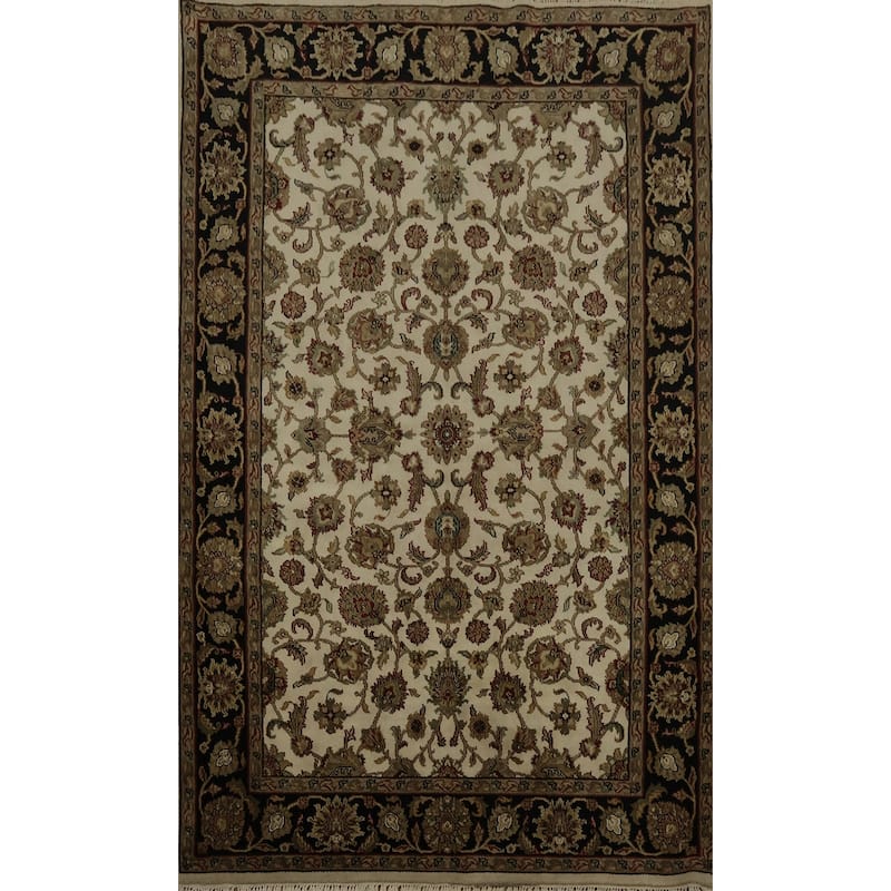 Hand Knotted Oriental 100% Wool Carpet Traditional All-Over Beige & Ivories Agra Area Rug - 8' 8'' X 6' 0''