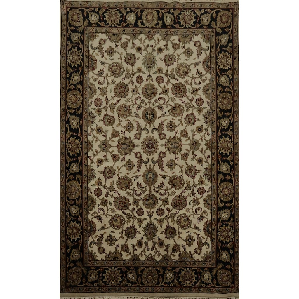 Hand Knotted Oriental 100% Wool Carpet Traditional All-Over Beige & Ivories Agra Area Rug - 8' 8'' X 6' 0''