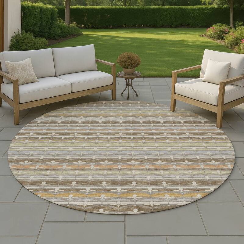 Machine Washable Indoor/ Outdoor Stripe Bramlage Chantille Rug - Chocolate - 8' x 8'