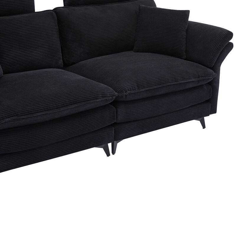 85.8" Corduroy Sectional Sofa with Ottomans, Flared Arms Loveseat, Convertible Sleeper Couch Modern Modular Sofa Bed