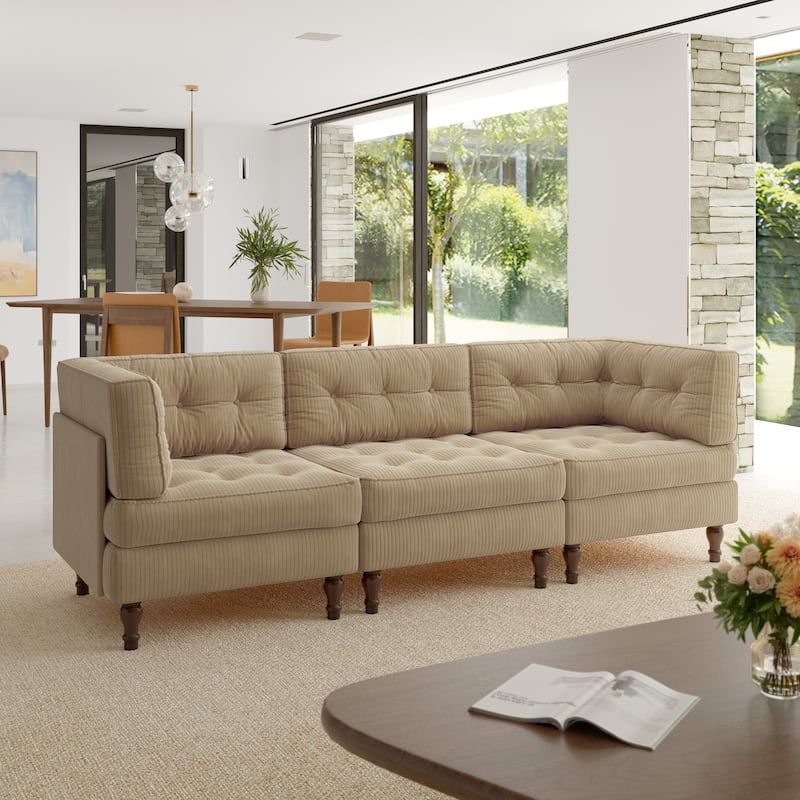 Oversized Modular Sectional Corduroy Fabric Tufted Sofa - Camel-3 peice - Symmetrical