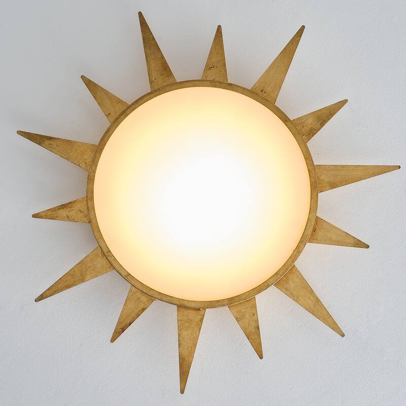 25-Inch Hand Painted Gold Sunburst Flush Mount Lighting Ceiling Fixture