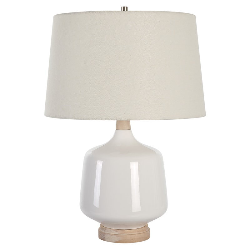 Uttermost Opal Gloss White Table Lamp - 25"H, Shade 11"H x 17"Dia.