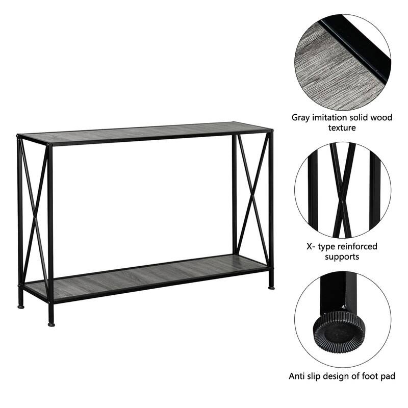 Porch & Den Spreadborough Black/ Grey 1-shelf X-design Console Table