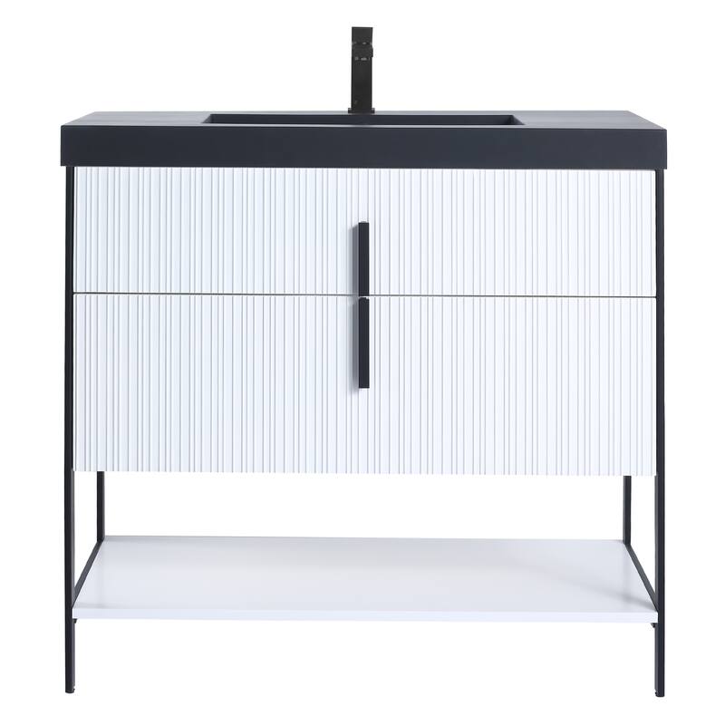 Fine Fixtures Serenity Modern Bathroom Vanity with Black Gel Acrylic Top