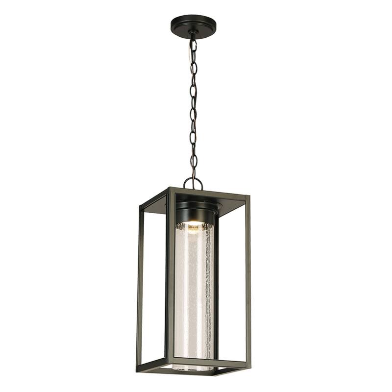 Eglo Walker Hill Matte Black LED Outdoor Pendant with Clear Seedy Glass - Large 21 inches