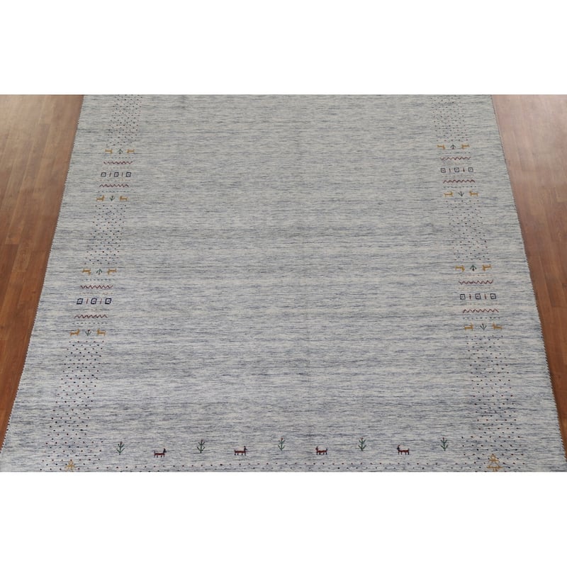 Ivory & Blue Gabbeh Oriental Area Rug Handmade Wool Carpet - 9'1"x 11'10"