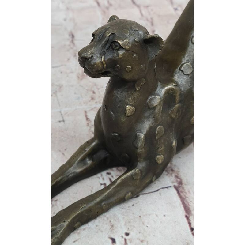 Stretching Cheetah Big Imitative Cat Bronze Figurine Figure Sculpture Signed Original 5 Inches X 10 Inches