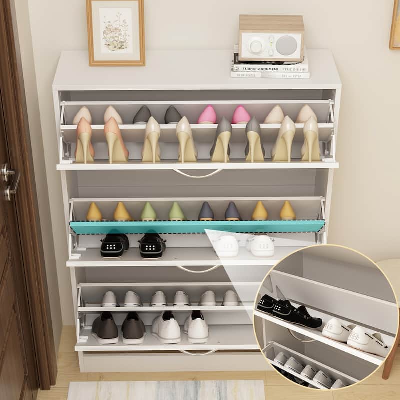 Timechee 31.6"W 18-24 Pair Shoe Storage Cabinet Space Saving