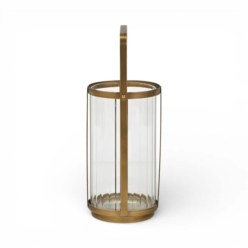 Vortial Fluted Glass Candle Lantern with Gold Metal Frame