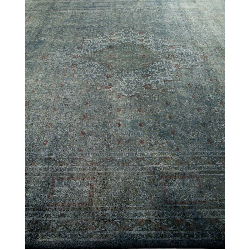 Overton Hand Knotted Wool Vintage Inspired Modern Contemporary Overdyed Gray Area Rug - 9' 1" x 12' 1"