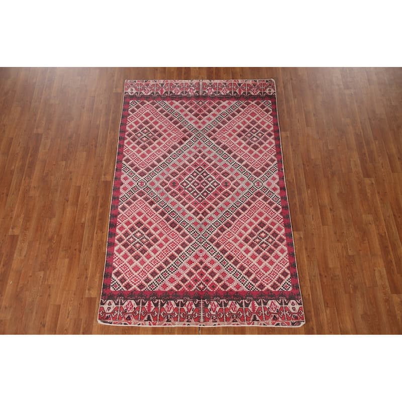 Geometric Modern Area Rug Hand-Knotted Wool Carpet - 4'10"x 7'9"