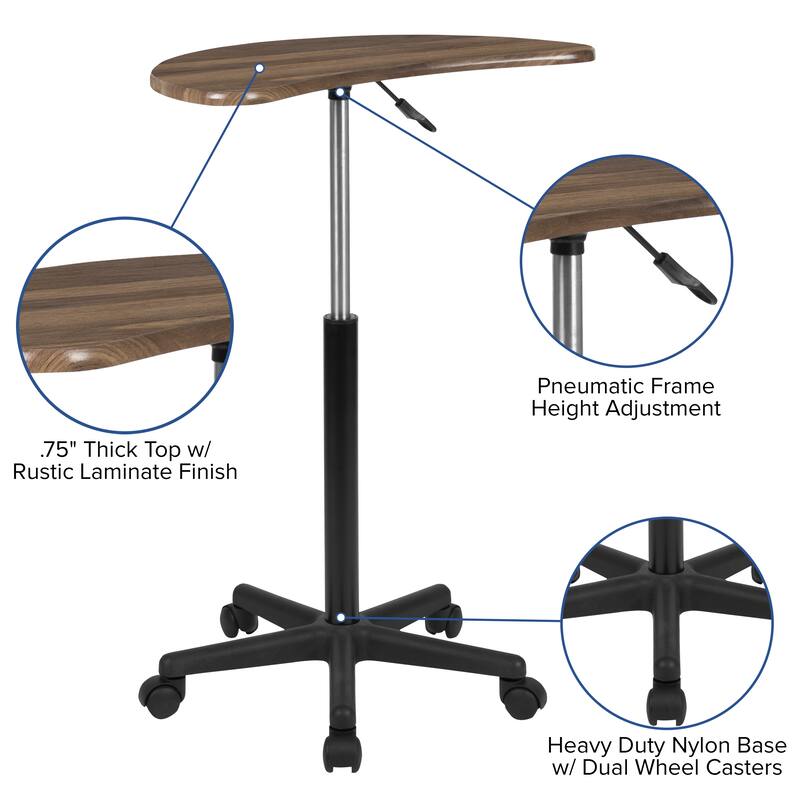 Sit to Stand Mobile Laptop Computer Desk - Portable Rolling Standing Desk