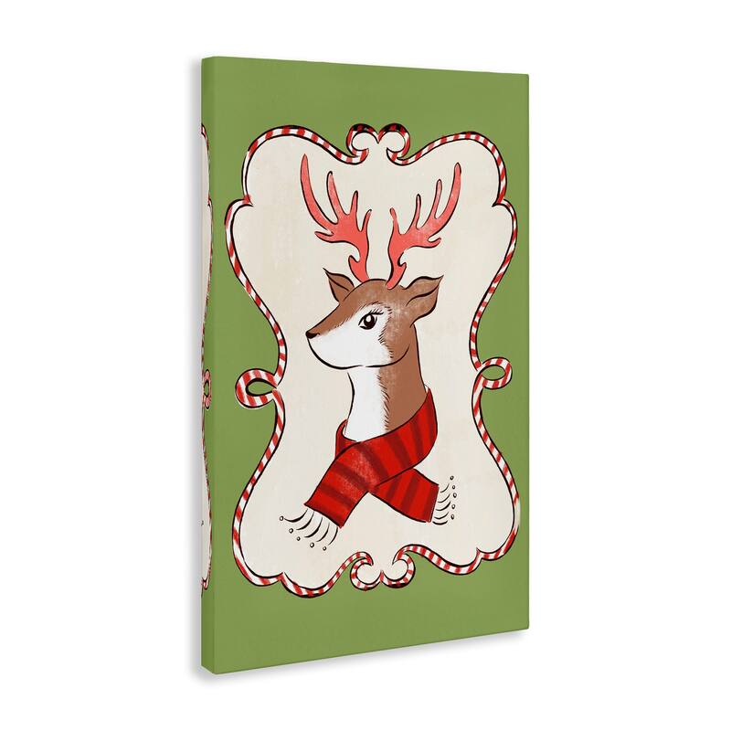 Stupell Festive Winter Deer in Scarf Canvas Wall Art Design By Hannah Moren
