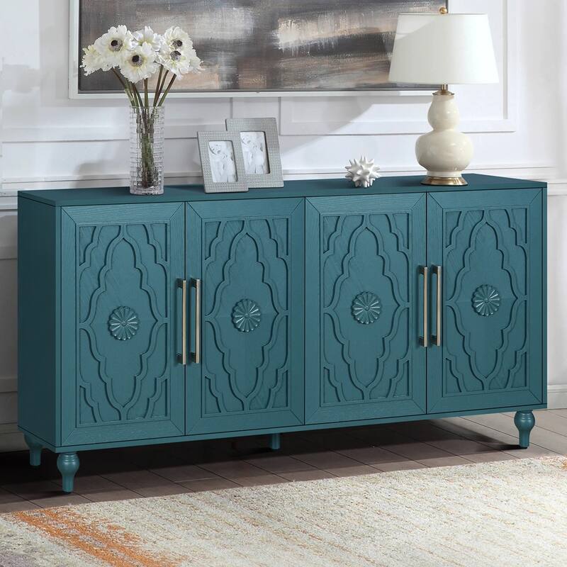 Carved Flower Door Large Storage Cabinet Sideboard Buffet