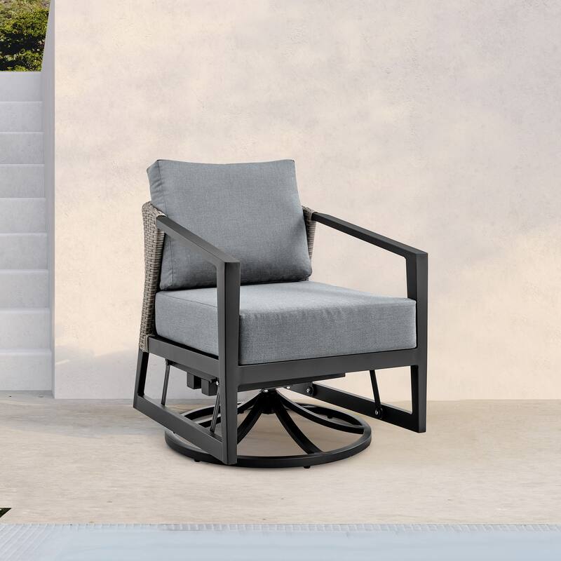 Aileen Grey Wicker and Black Aluminum Outdoor Patio Swivel Glider Chair