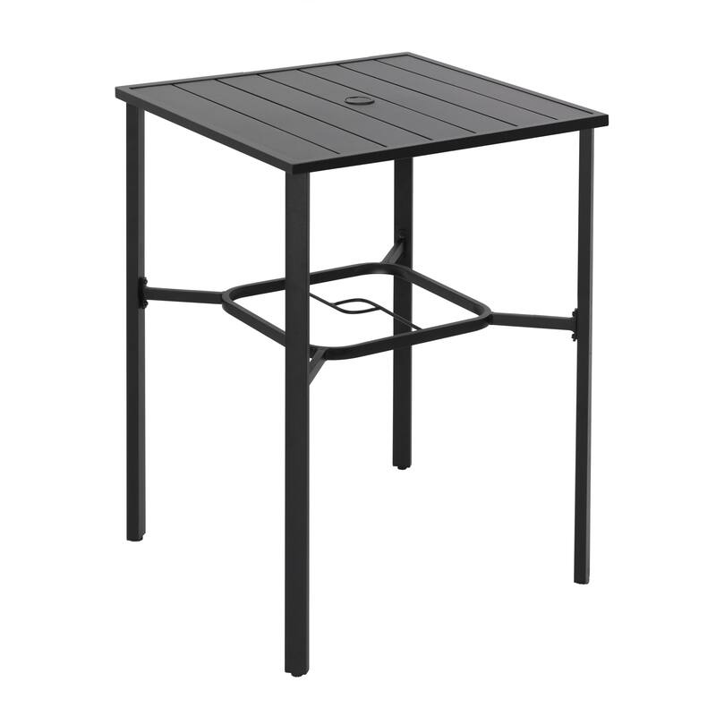 Outdoor 3-Piece Textilene Bar Set, Height Back Bar Stools and Umbrella Hole, Black and Gray