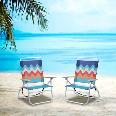 2-piece Backpack Beach Chairs 3 Position Classic Lay Flat Folding Beach Chair with Backpack Strap