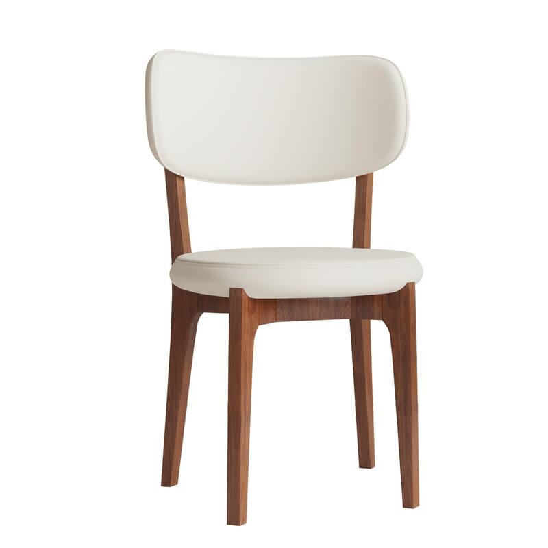 PU Leather Dining Chairs Set of 2, Lounge Chair with Curved Backrest, Kitchen Side Chairs with Solid Wood Legs