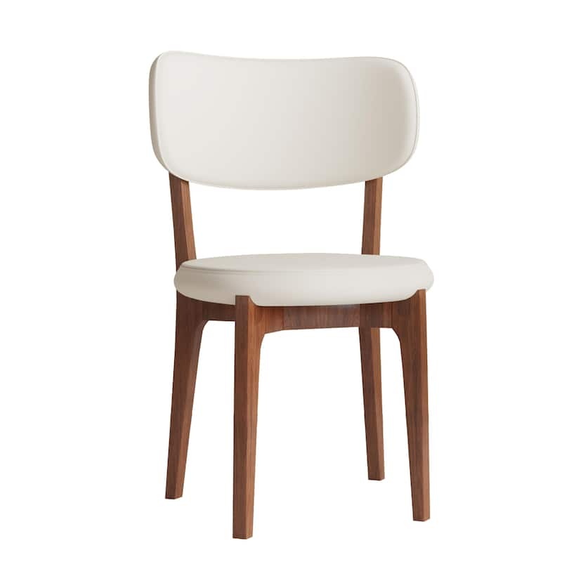 Set of 2 Modern PU Leather Dining Chairs, White Kitchen Chairs with Solid Wood Legs for Dining Room, Comfortable Family chairs