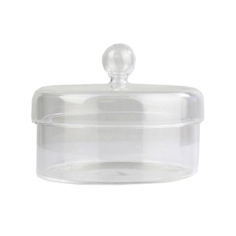 4 Inch Modern Round Glass Utility Jar, Finial Lid, Clear